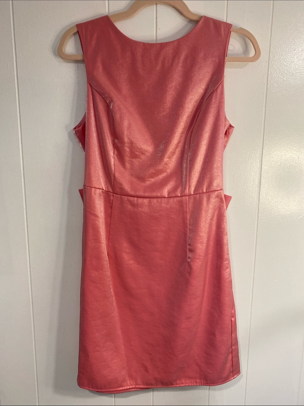 Pink Metallic Bow Back Mini Dress | Open Back Party Dress | M - Picture 2 of 8